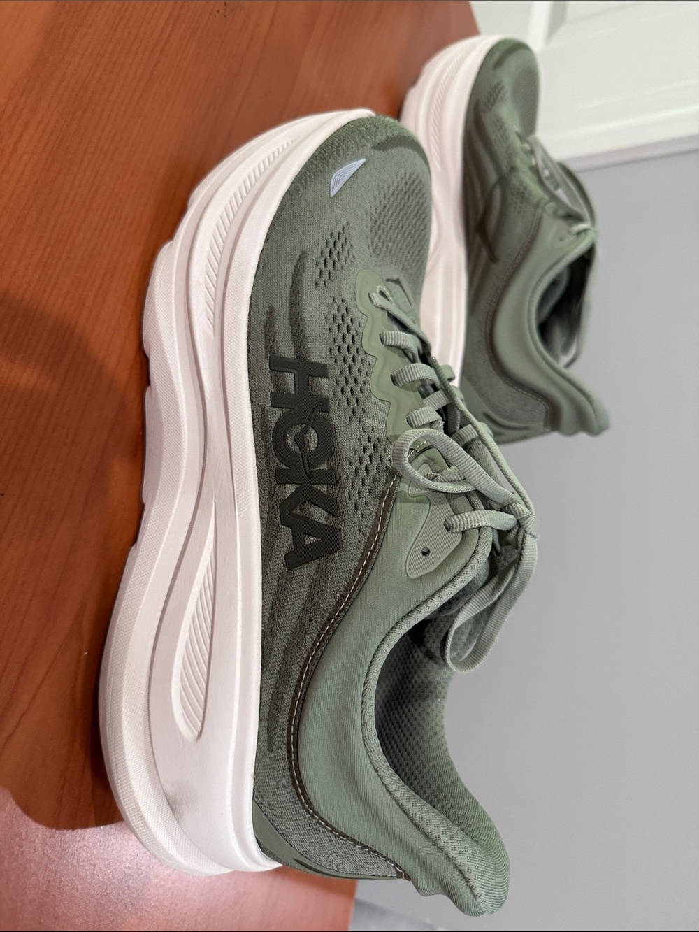 Hoka Men's Olive Green Athletic Running Shoes with White Midsole
